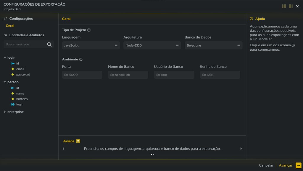 Exporte o projeto